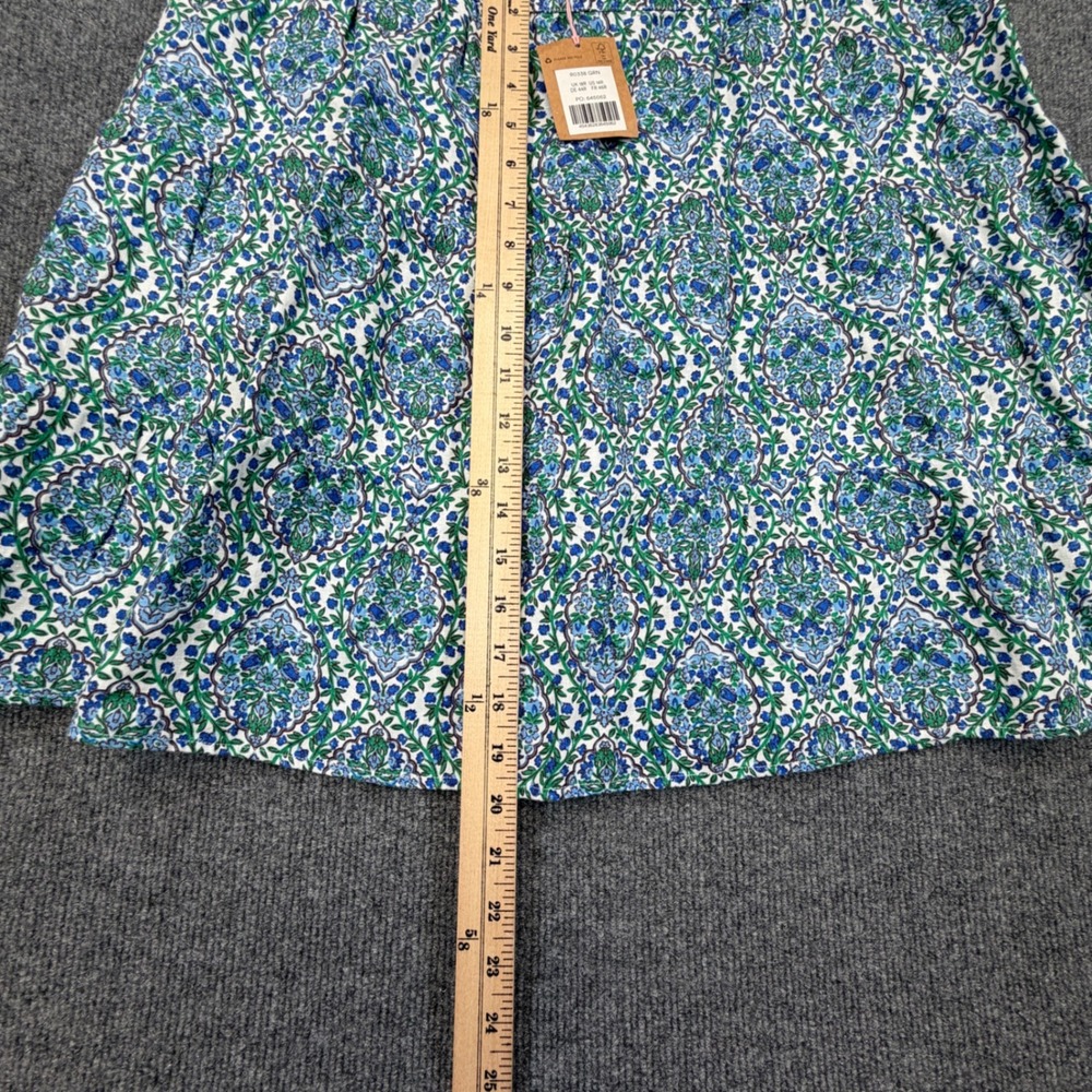 Boden Mini Skirt Womens 14 Blue Green Floral 100% Linen Damask Elastic Waist NEW - Picture 7 of 10